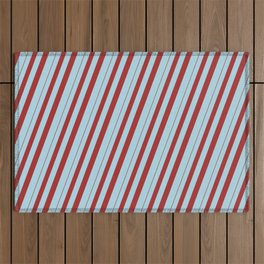 [ Thumbnail: Brown and Light Blue Colored Striped/Lined Pattern Outdoor Rug ]