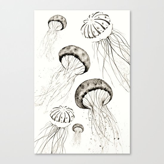 jelly fishes black and white Canvas Print