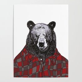 Black Bear in Flannel Shirt Poster