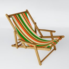 [ Thumbnail: Red, Tan, and Green Colored Striped Pattern Sling Chair ]
