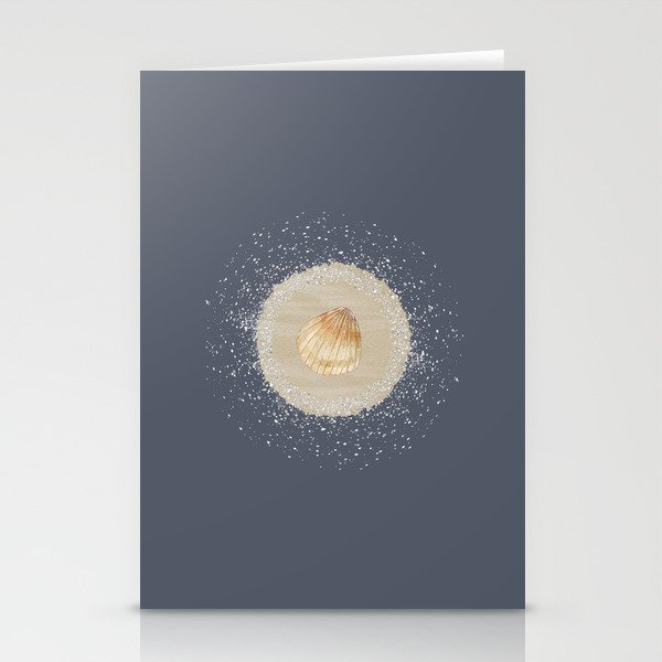 Watercolor Seashell and Sand Circle on Dark Gray Stationery Cards