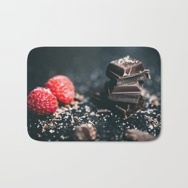 Chocolate and raspberries Bath Mat | Photo, Darkchocolate, Sugar, Raspberry, Fruit, Square, Berry, Cocoa, Dessert, Shavings 