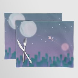 Dream Princess girl flying sky garden moon pink Fairy Tale Fantasy Illustration Placemat