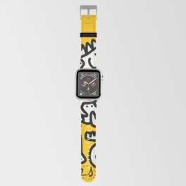 Black and White Cool Monsters Graffiti on Yellow Background Apple Watch Band