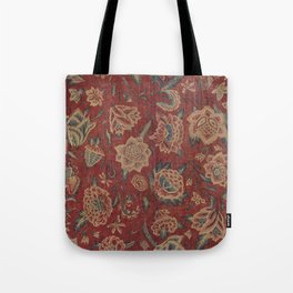 Antique Chintz Floral Design on Red  Tote Bag