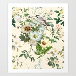 WEDDING BOUQUET OF WHITE FLOWERS WITH A SMALL BIRD  Art Print