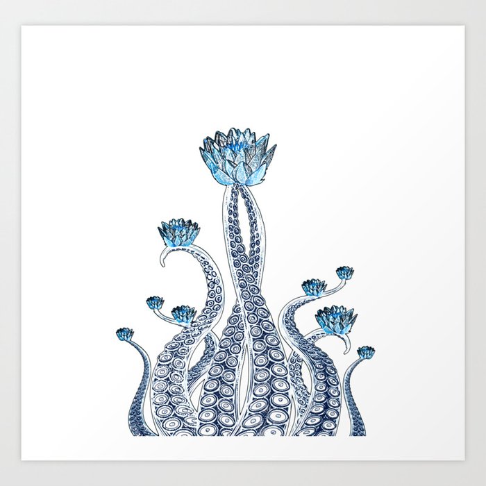 Octopus Garden Collection Blue Lilly Art Print