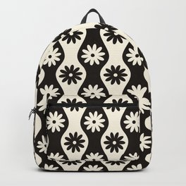 Retro Wavy Stripes with Flowers in Black & Off White Backpack | Black And White, Black, Abstract, White, Warped, Check, Mid Century, Strips, Curated, Graphicdesign 