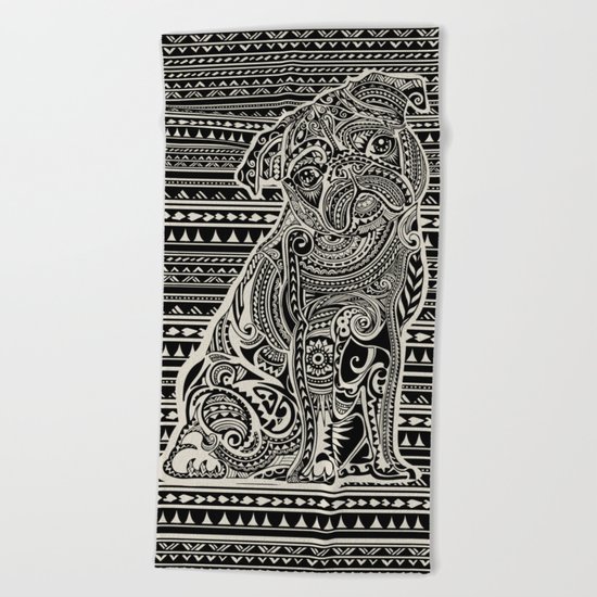 Polynesian Pug Beach Towel