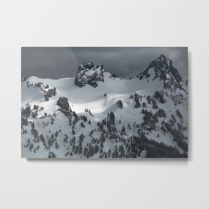 Snowy winter peak of mountains Metal Print