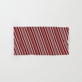 [ Thumbnail: Maroon and Dark Gray Colored Striped Pattern Hand & Bath Towel ]