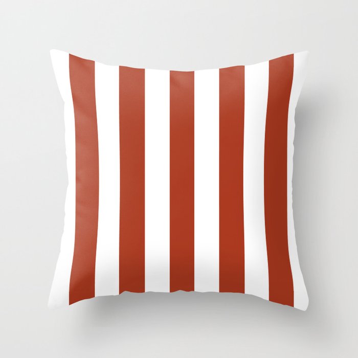 Chinese red - solid color - white vertical lines pattern Throw Pillow