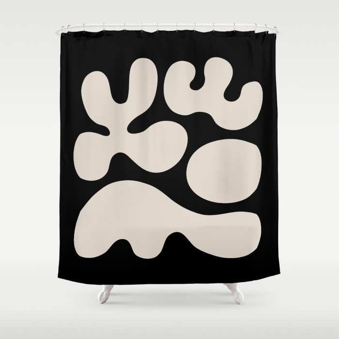 Mid Century Modern Organic Shapes 352 Black and Linen White Shower Curtain