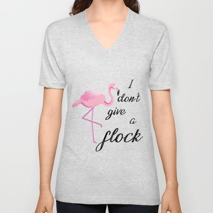 I don't give a flock, pink flamingo cartoon V Neck T Shirt by Jwillart ...