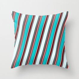 [ Thumbnail: Dark Turquoise, Brown, Light Cyan, and Maroon Colored Lined/Striped Pattern Throw Pillow ]