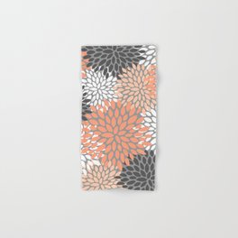 Floral Pattern, Coral, Gray, White Hand & Bath Towel