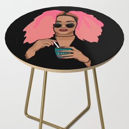 Woman with pink hair, sunglasses and piercings stirring coffee Side Table
