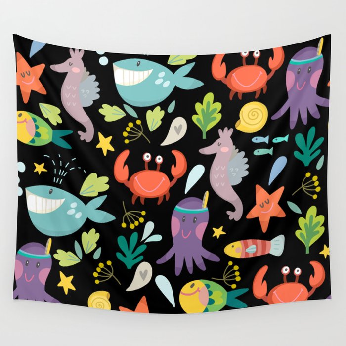 Under the Sea - Black Wall Tapestry
