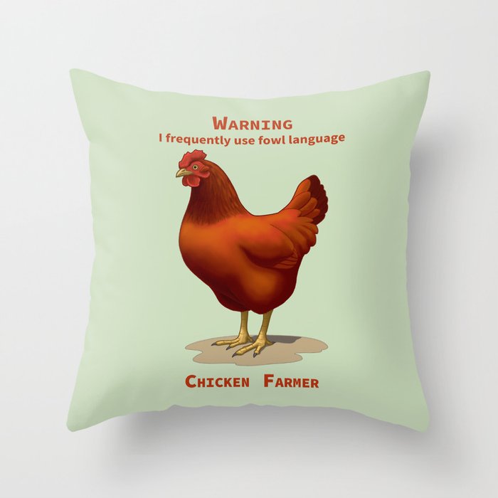 Funny Rhode Island Red Hen Fowl Language Chicken Farmer Throw Pillow