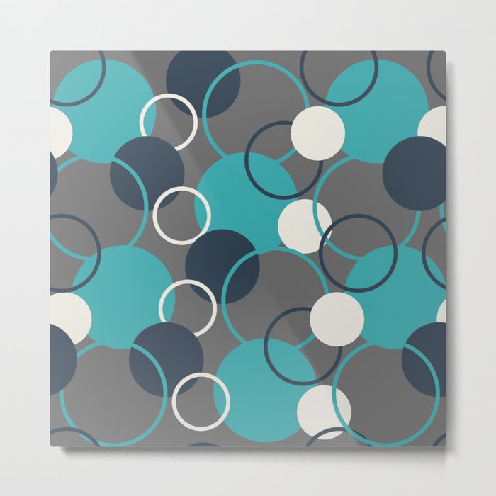 Teal Turquoise Aqua Dark Navy Blue and Alabaster White Solid Color Circles and Rings Pattern - Aquarium SW 6767 Metal Print