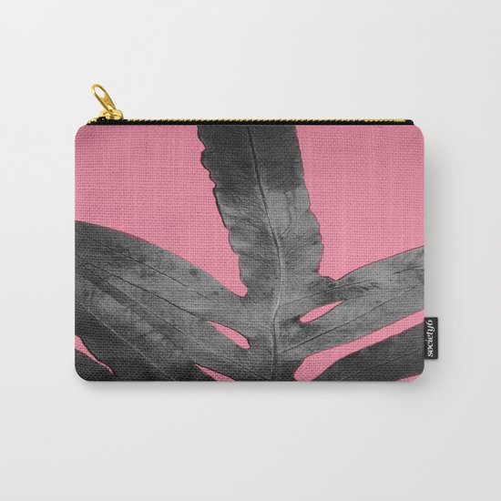 Green Fern on Pink - Black Shadow Carry-All Pouch