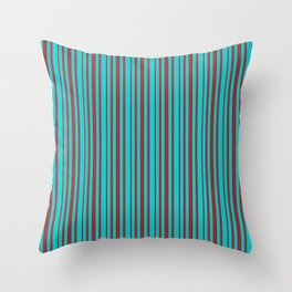 [ Thumbnail: Dark Turquoise and Brown Colored Pattern of Stripes Throw Pillow ]