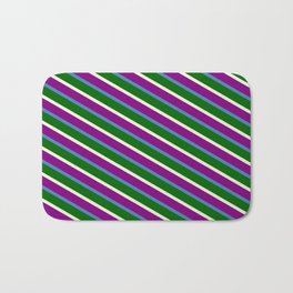 [ Thumbnail: Beige, Purple, Blue & Dark Green Colored Lines Pattern Bath Mat ]