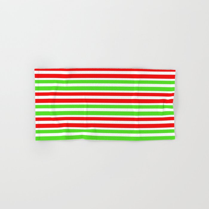 Christmas-Style Green, White, and Red Colored Lines/Stripes Pattern Hand & Bath Towel