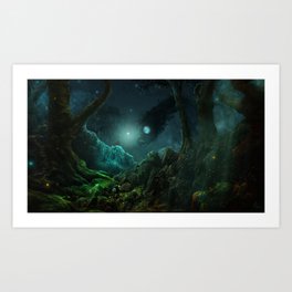 Fantasy woodland - hero vs monster Art Print