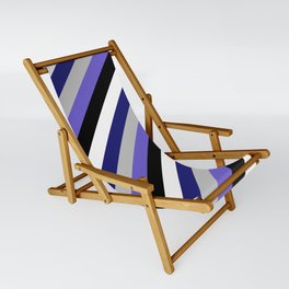 [ Thumbnail: Eyecatching White, Midnight Blue, Grey, Slate Blue, and Black Colored Lined/Striped Pattern Sling Chair ]