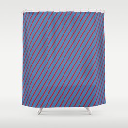 [ Thumbnail: Red and Blue Colored Lines/Stripes Pattern Shower Curtain ]