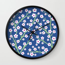 White Blossoms - denim blue 1 Wall Clock