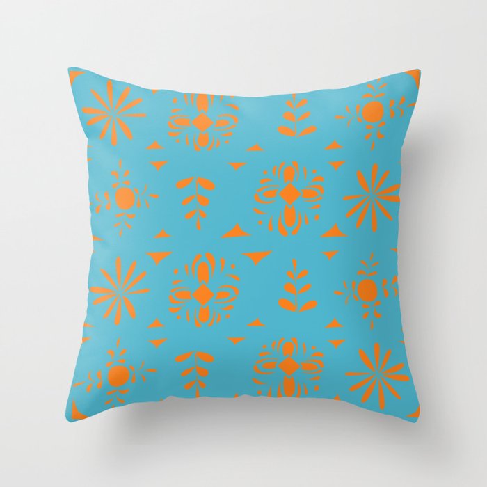 Tile Mosaic - Orange Pattern Painting Design Art  Throw Pillow