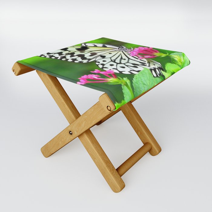Butterfly and Pink Flowers Folding Stool