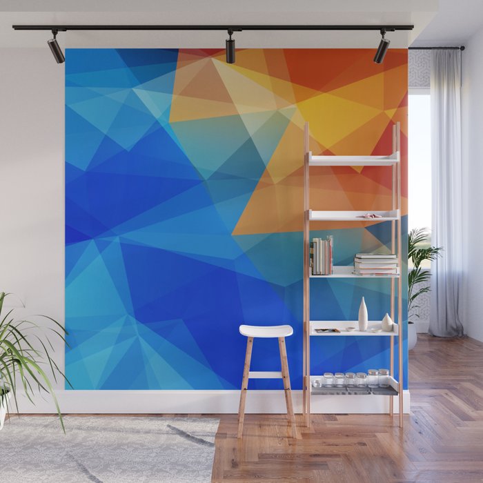 Blue Orange Polygon Abstract Wall Mural