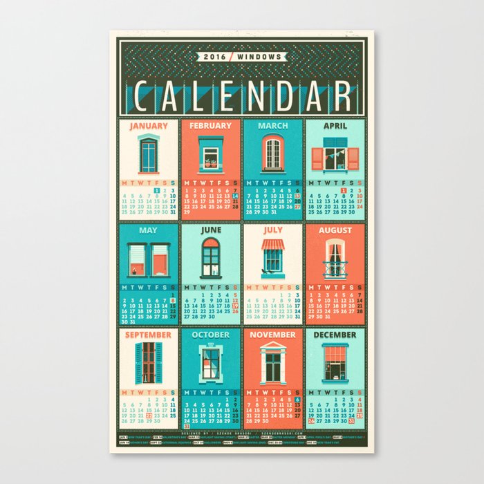 Calendar - 2016/windows Canvas Print