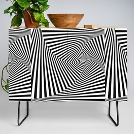Optical art illusion of striped geometric black and white abstract surface. Vintage illustration Credenza