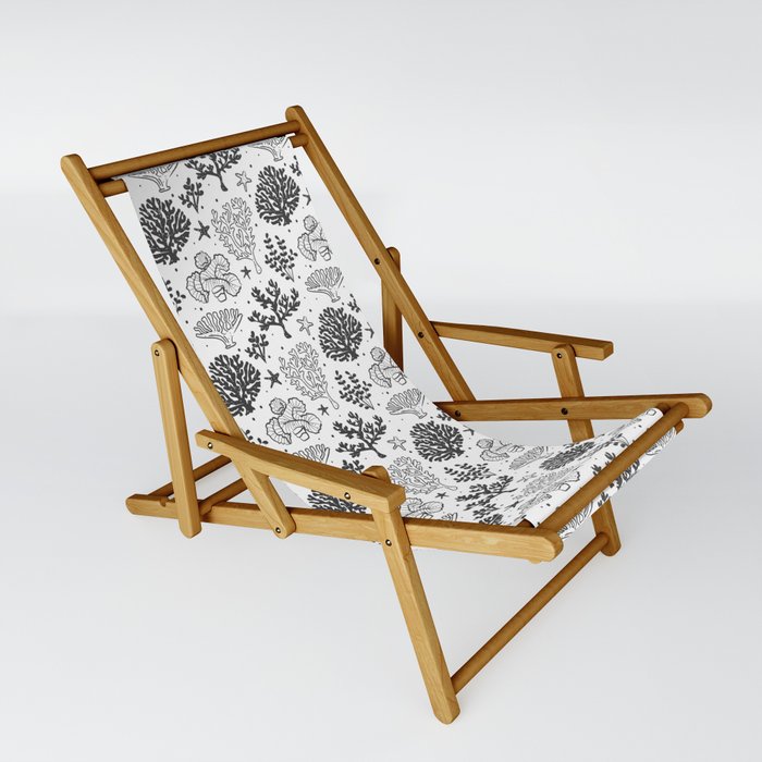 Dark Grey Coral Silhouette Pattern Sling Chair