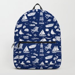 Blue And White Summer Beach Elements Pattern Backpack