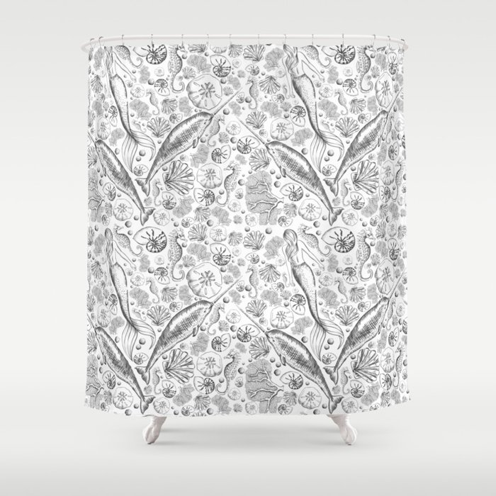 Mermaid Toile Black And White Shower Curtain By Eweglein Society6