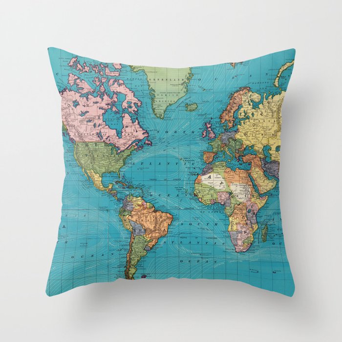 Vintage Map of The World (1897) Throw Pillow