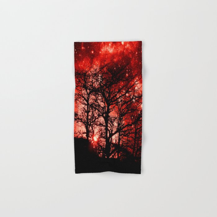 black trees red space Hand & Bath Towel