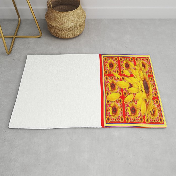 Surreal Shedding Sunflower  Red-Black-Yellow Patterns Rug
