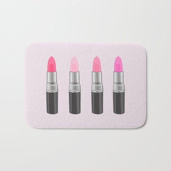 Favorite Pink Lipsticks, girly, lipstick, make up, cosmetics, illustration Bath Mat