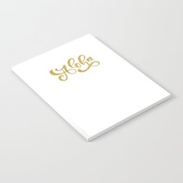 Hawaiian symbol / Aloha hand lettering / Gold glitter on white Notebook