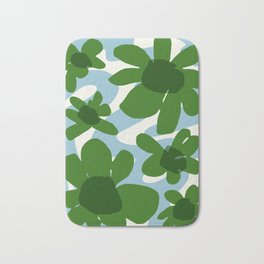 Cute Cartoonish Flowers on Wavy Background Bath Mat