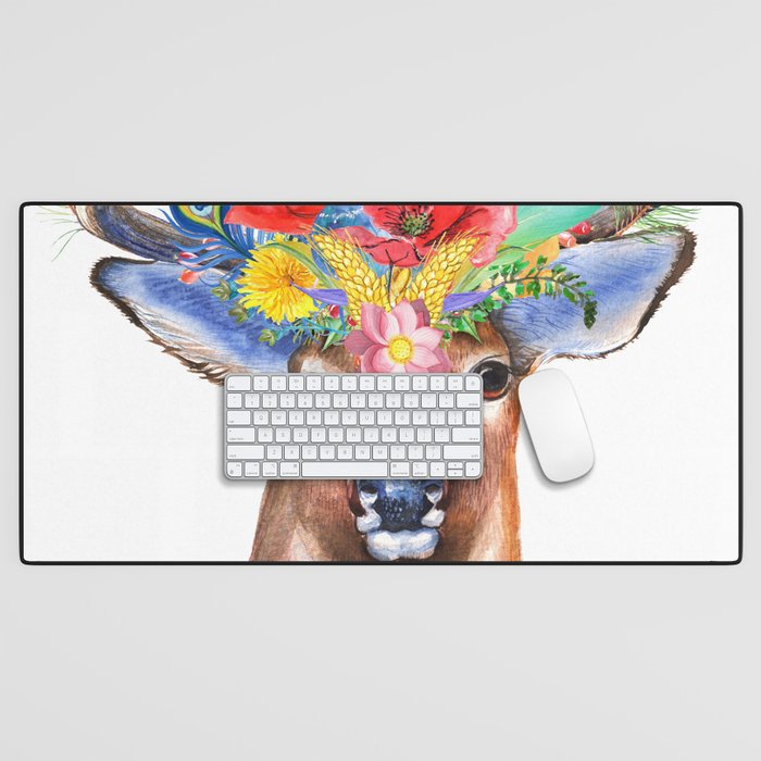 Stag and Wildflowers Desk Mat