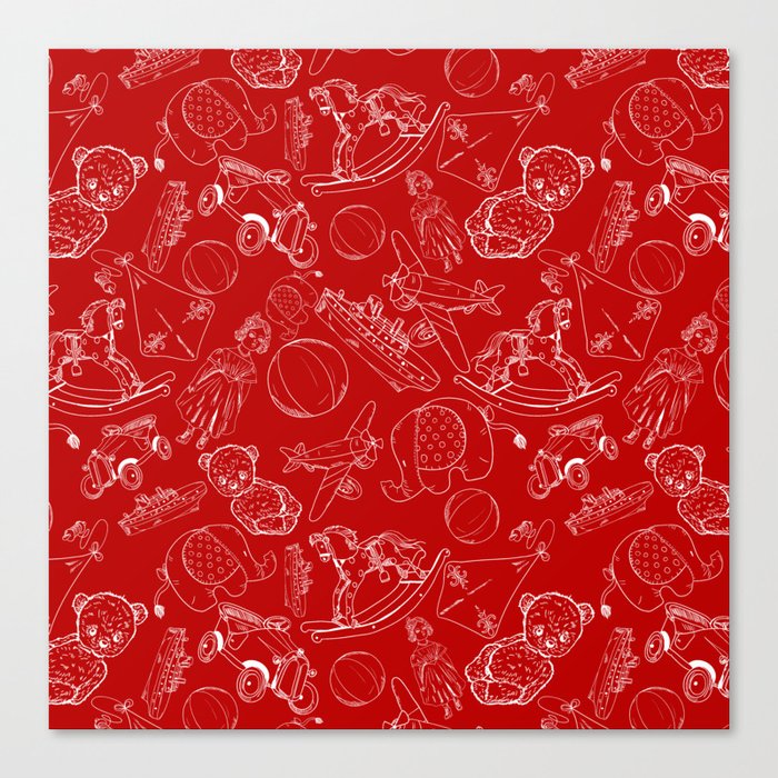 Red and White Toys Outline Pattern Canvas Print