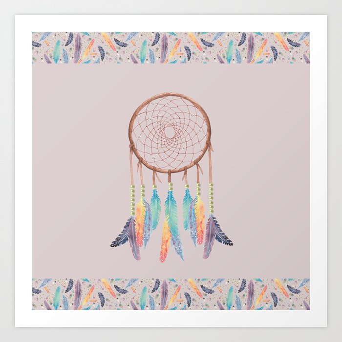 Gypsy Dreams Dreamcatcher on Rose with Gypsy Dreams Trim Art Print