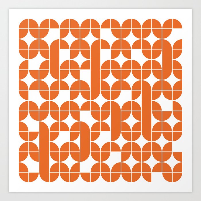 Mid Century Modern Geometric Pattern Orange Art Print